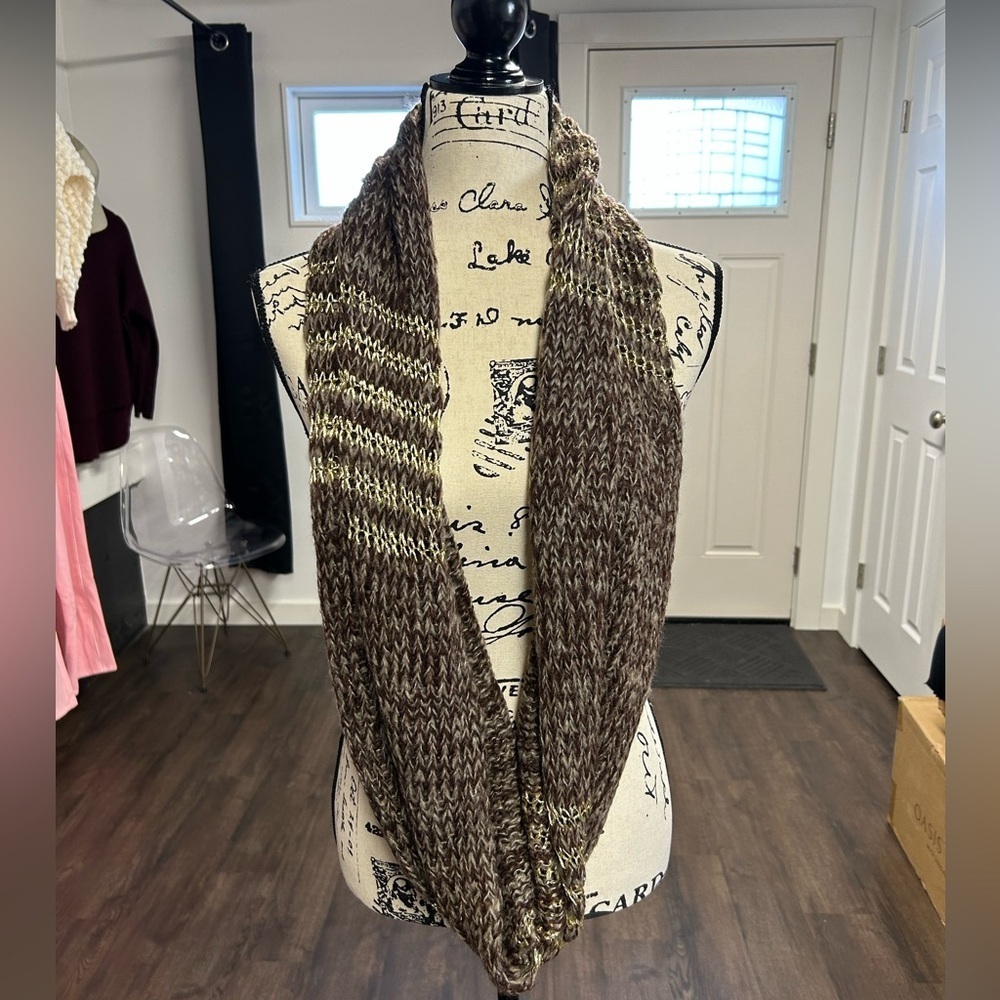 Brown and Cream Knit Infinity Scarf